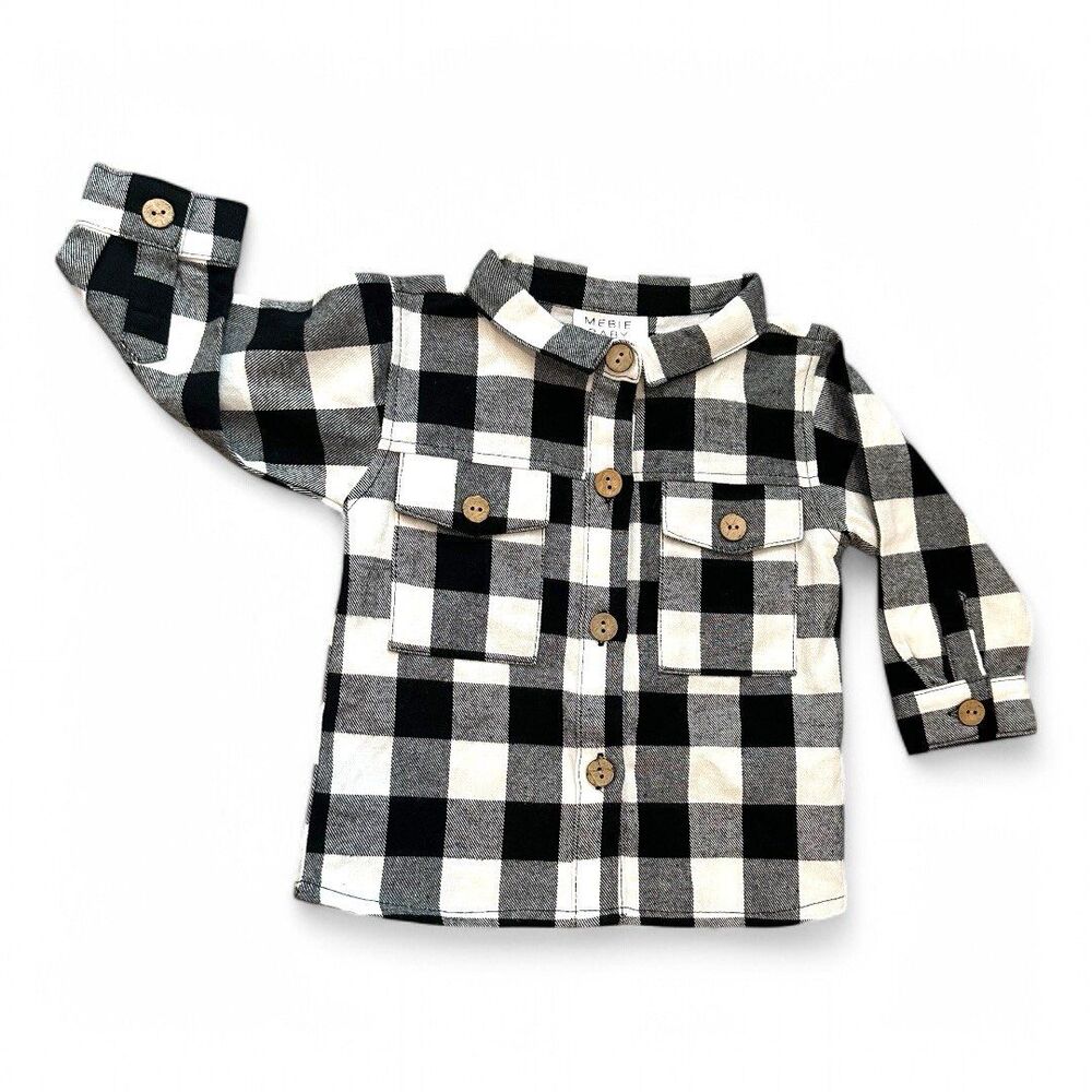 Mebie Baby Flannel Button Down Shirt Plaid 18 M 100% Cotton Excellent Condition